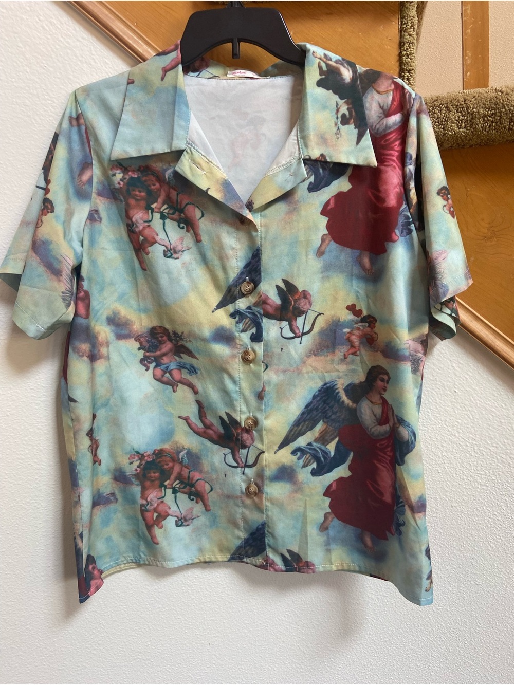 Cherub Print Indie Button-up Shirt Topper excellent condition women's size S/4